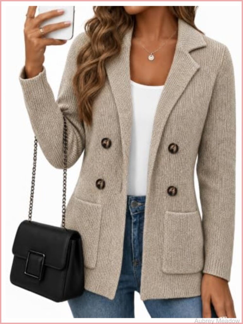 Women Knit Cardigan Sweater Blazer Business Casual Long Sleeve V-Neck Double